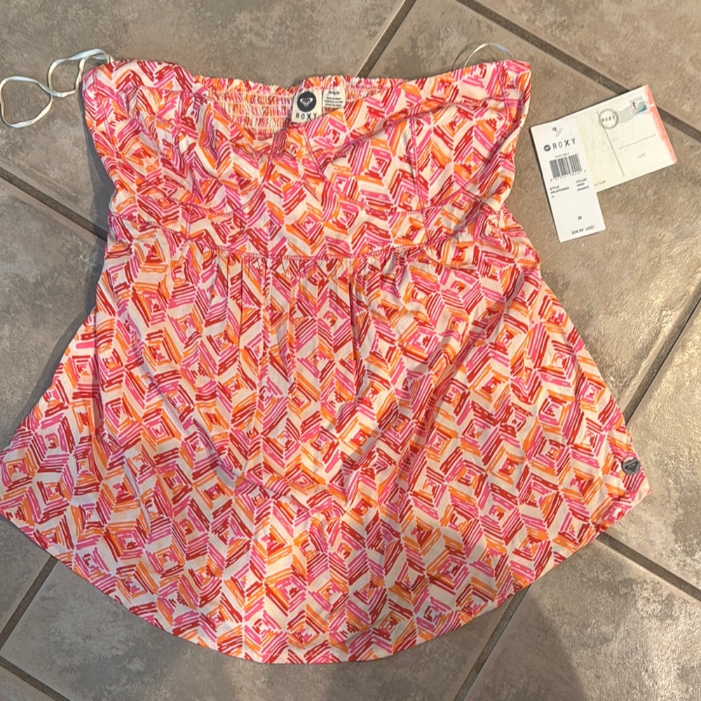 Roxy Pink and Orange Smocked tube top tank